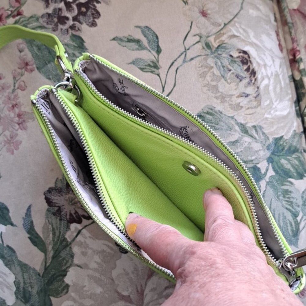 Hand Painted Faux Leather Lime Green Crossbody Dog Mom Bag Purse - Picture 5 of 13